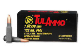 Tulammo UL076240 7.62x39 Ammunition, 122 GR FMJ Non-Corrosive -1000 Rounds -  Russian Tula Ammunition