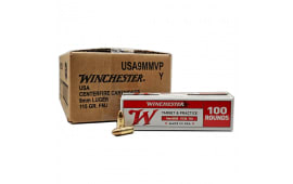 Winchester Ammo USA9MMVP Best Value 9mm Luger 115 GR Full Metal Jacket, Brass, Boxer, Non Corrosive, New Factory Ammo - 1000 Round Case