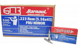 Barnaul .223 Z-Comp Ammunition - 55 Grain FMJ Boat Tail Competition Ammo - Zinc Coated Casing - 20 Rounds/Box - 500 Round Case