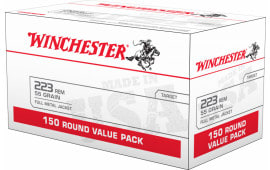 Winchester Ammo .223 Remington 55gr FMJ - Boxer Prime, Brass Cased, Fully Reloadable - 600 Round Case - USA223L1