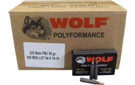 Wolf Polyformance .223 55 GR FMJ Ammo - 500rd Case