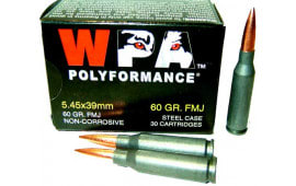 Wolf Performance Ammunition Caliber 5.45x39, 60 GR, FMJ Ammo, Non-Corrosive - 1000 Round  Case