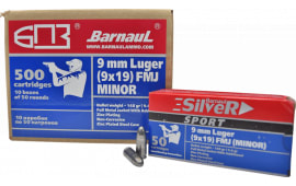 Barnaul 9mm Z-Comp Ammunition - 148 Grain FMJ Competition Ammo - Zinc Coated Casing - 50 Rounds/Box - 500 Round Case