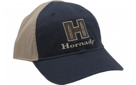Hornady H Patch Trucker Hat Apparel Khaki Navy Blue 6-Panel Structured Snapback Embroidered H Logo.