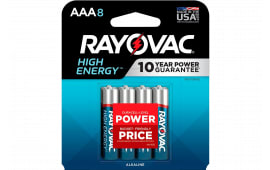 Rayovac 8248T102 AAA High Enregy Alkaline Batteries Silver/Blue 1.5 Volts 1,123 mAh (8) Single Pack