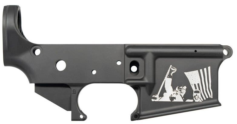 Anderson Manufacturing AR-15 Multi-Caliber Stripped Lower Receiver, Black Anodized Finish W/ Trump Fight Logo