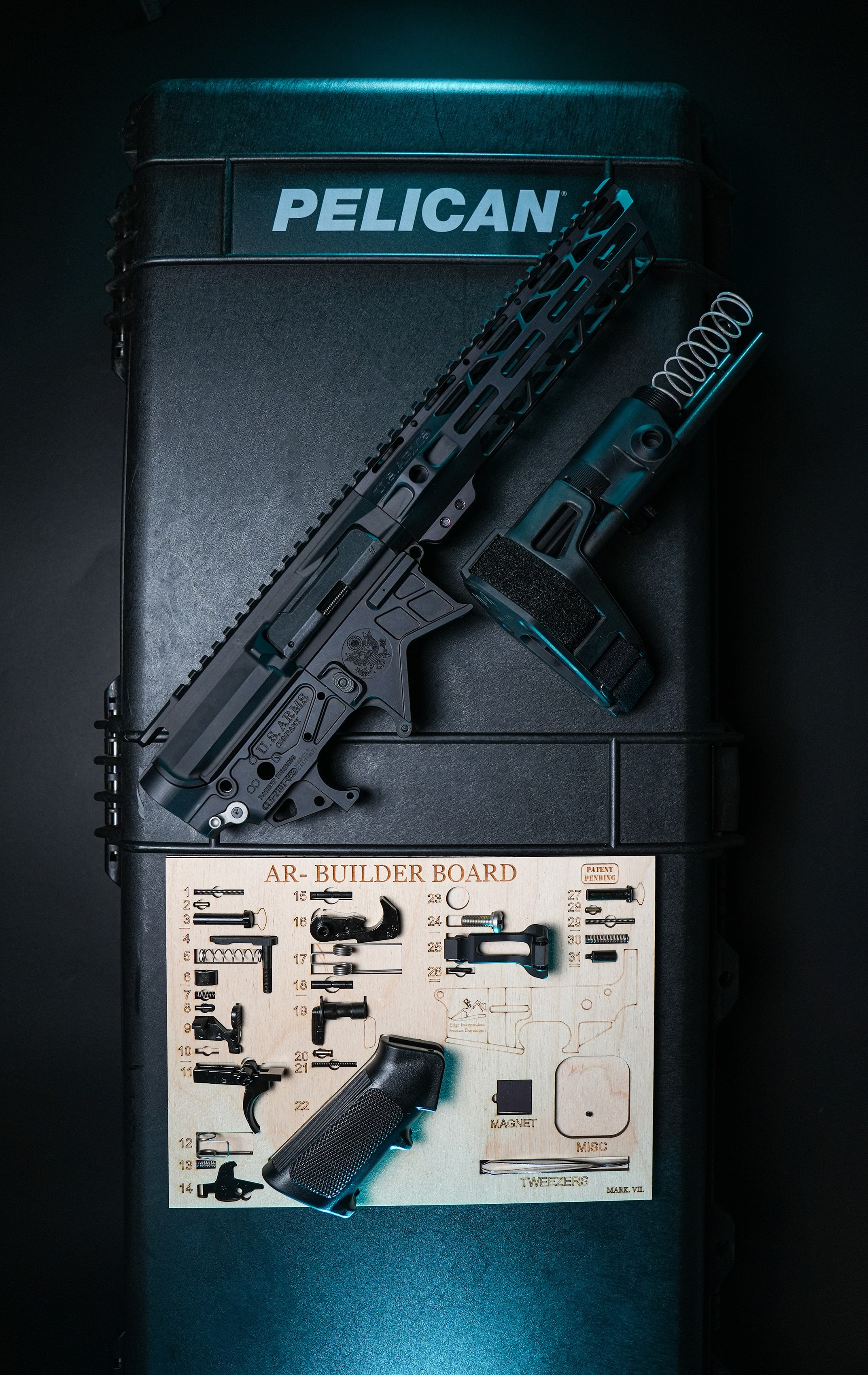 AR Builder Board With Rifle, Pistol, And Pelican Case