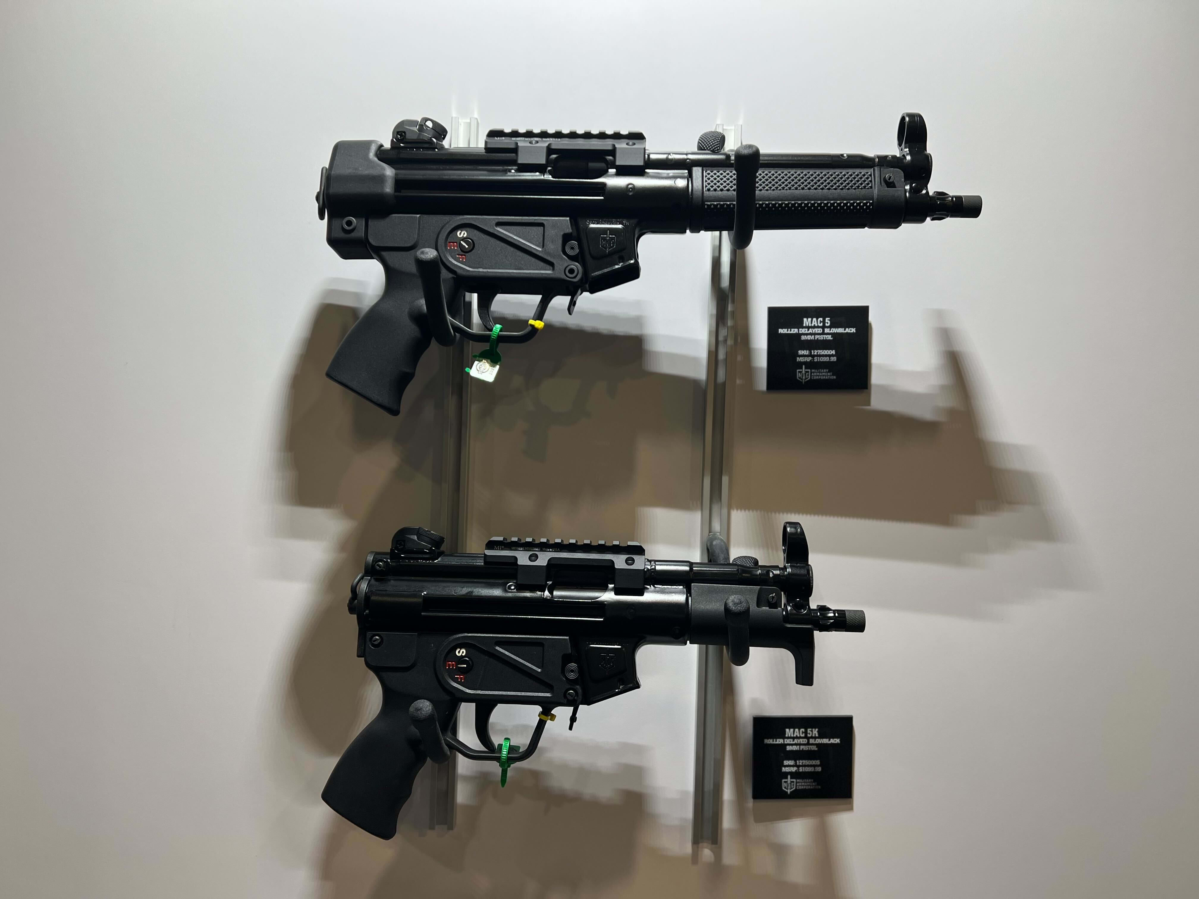 Side-by-side of the MAC 5 and MAC 5K 9mm pistols from Tisas